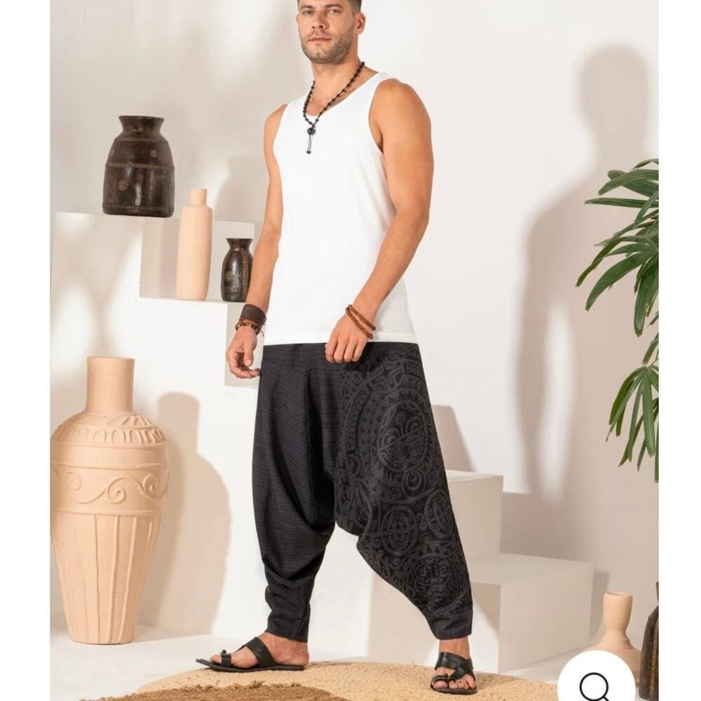 The Veshti Company Unisex Harem Pants Mythical Mana Black Long Staple Cotton